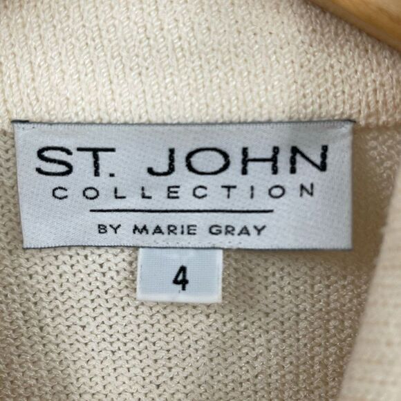 St John Collection Cream Santana Knitted Tweed Suit Set Blazer Skirt Size Small - Picture 5 of 15